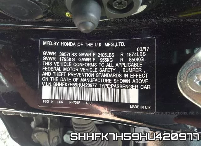 SHHFK7H59HU420977 фото 10
