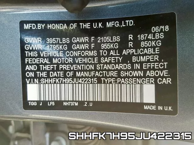 SHHFK7H95JU422315 фото 2