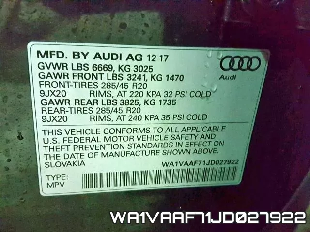 WA1VAAF71JD027922 фото 2