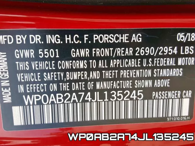 WP0AB2A74JL135245 фото 2