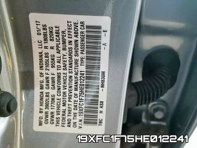 19XFC1F75HE012241 фото 2