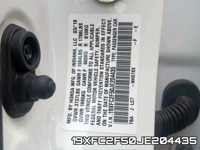 19XFC2F50JE204435 фото 2