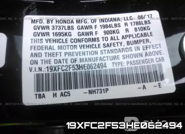 19XFC2F53HE062494 фото 10