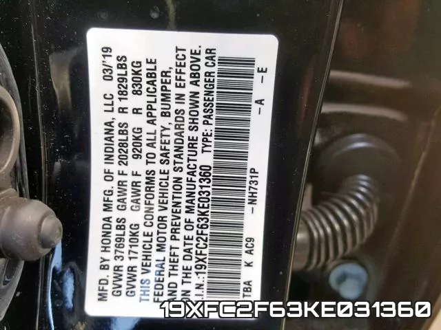 19XFC2F63KE031360 фото 2