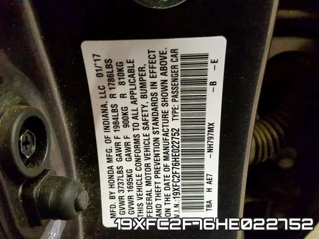 19XFC2F76HE022752 фото 2