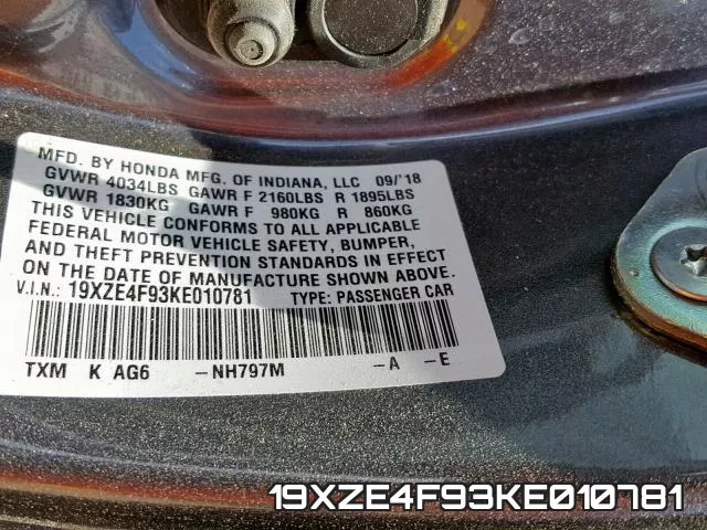 19XZE4F93KE010781 фото 2