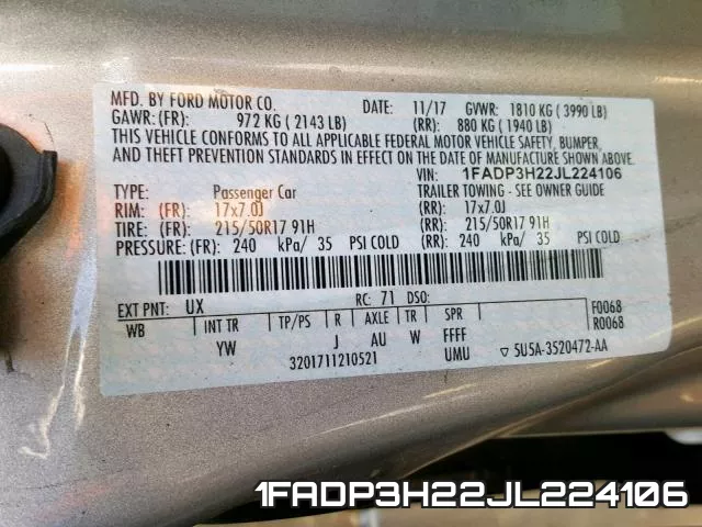 1FADP3H22JL224106 фото 2