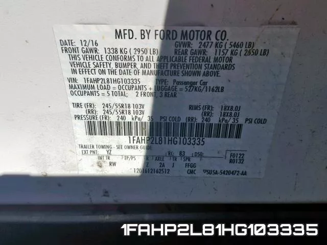 1FAHP2L81HG103335 фото 2