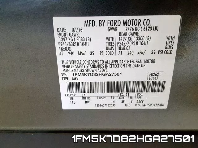 1FM5K7D82HGA27501 фото 2