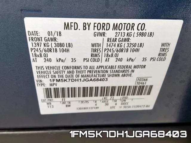 1FM5K7DH1JGA68403 фото 2