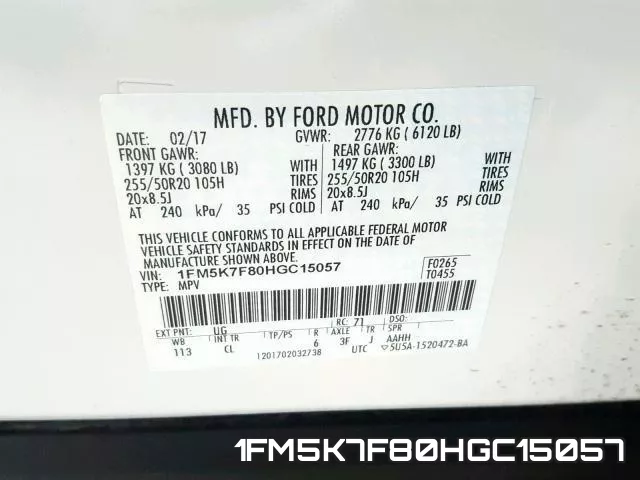 1FM5K7F80HGC15057 фото 2