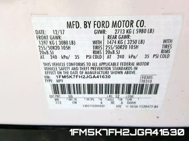 1FM5K7FH2JGA41630 фото 2