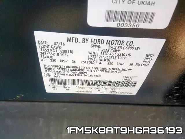 1FM5K8AT9HGA36193 фото 2