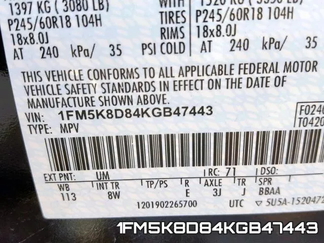 1FM5K8D84KGB47443 фото 2