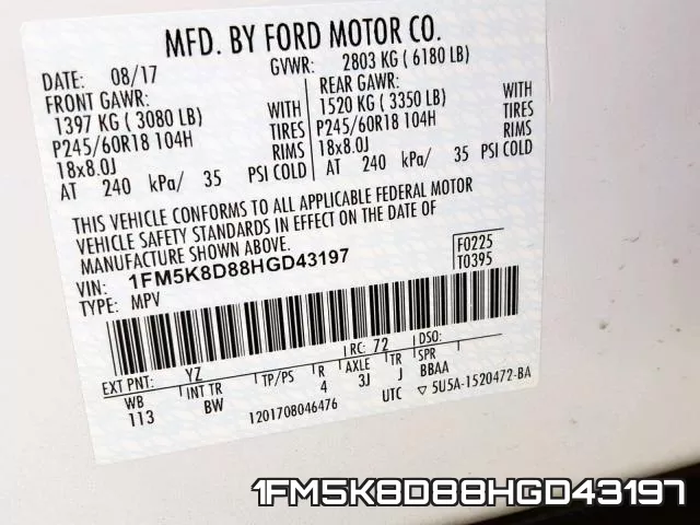 1FM5K8D88HGD43197 фото 2