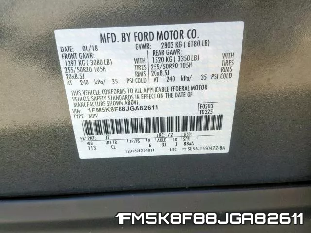 1FM5K8F88JGA82611 фото 2