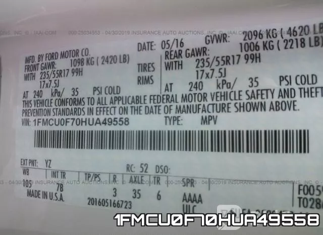 1FMCU0F70HUA49558 фото 10