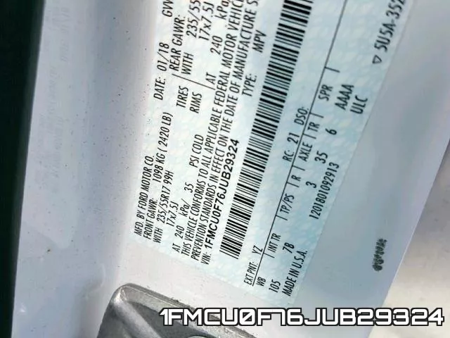1FMCU0F76JUB29324 фото 2