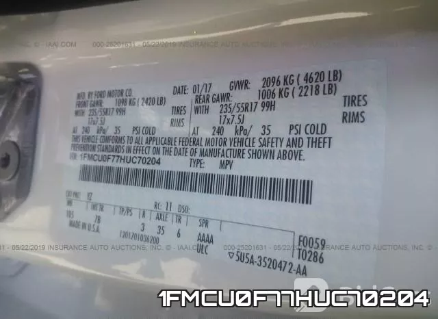 1FMCU0F77HUC70204 фото 10
