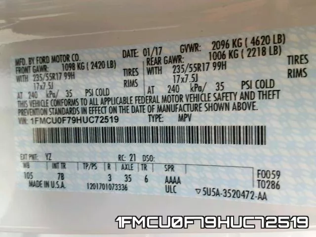 1FMCU0F79HUC72519 фото 2