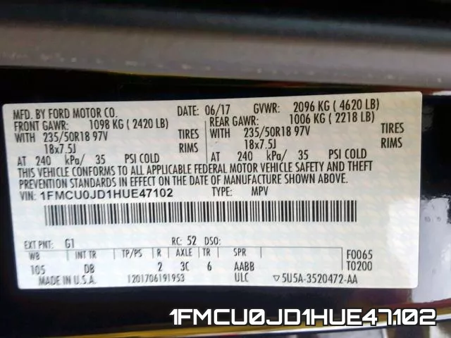 1FMCU0JD1HUE47102 фото 2