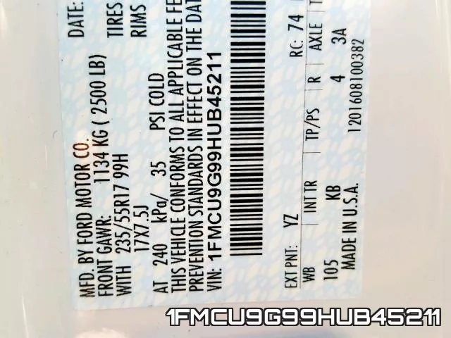 1FMCU9G99HUB45211 фото 2