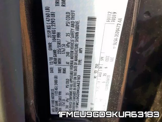 1FMCU9GD9KUA63183 фото 2