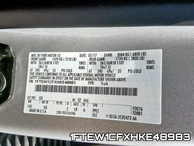 1FTEW1CFXHKE48983 фото 2
