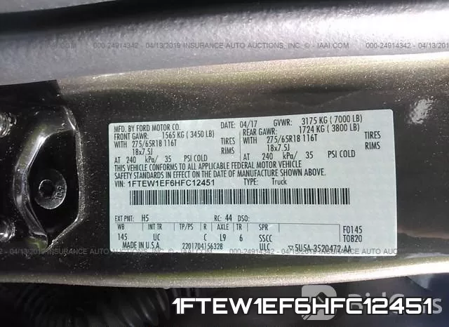 1FTEW1EF6HFC12451 фото 10