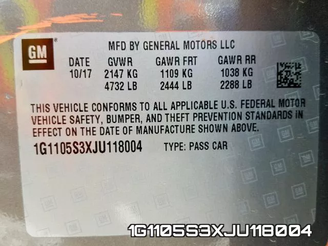 1G1105S3XJU118004 фото 2