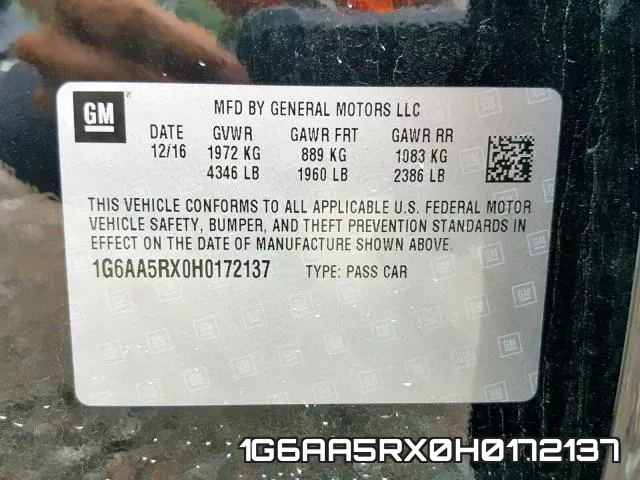 1G6AA5RX0H0172137 фото 2