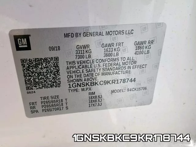 1GNSKBKC9KR178744 фото 2