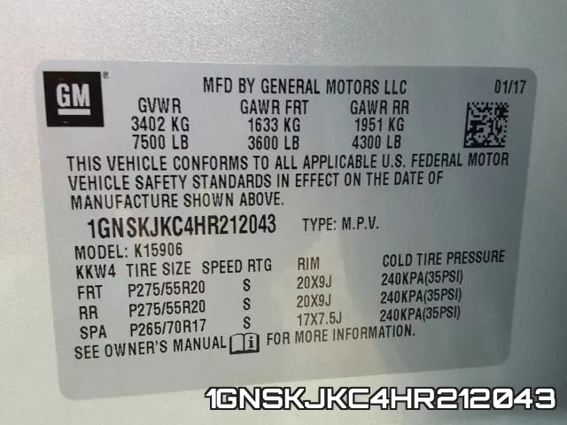 1GNSKJKC4HR212043 фото 2