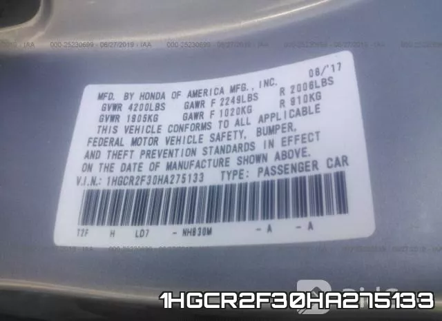 1HGCR2F30HA275133 фото 10