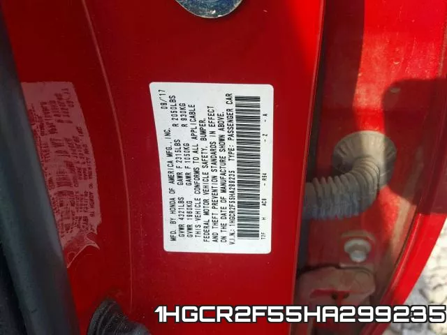 1HGCR2F55HA299235 фото 2