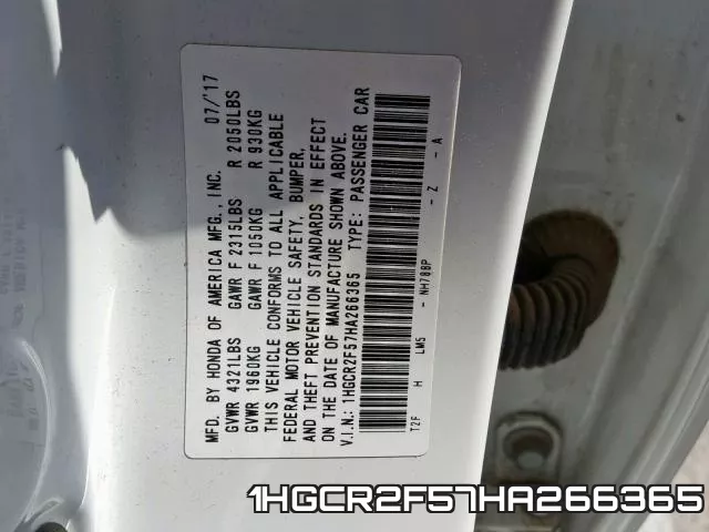 1HGCR2F57HA266365 фото 2
