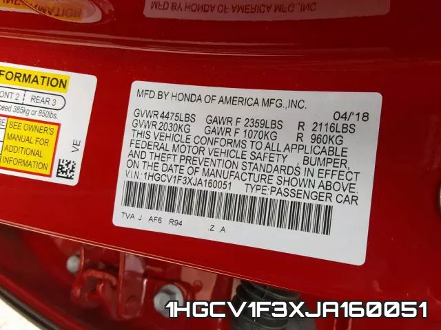 1HGCV1F3XJA160051 фото 2