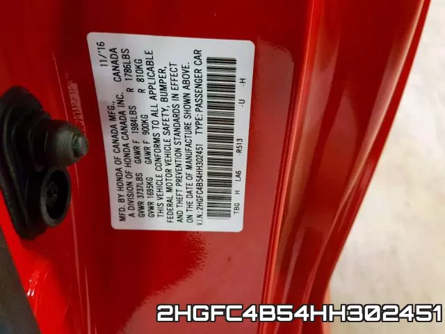 2HGFC4B54HH302451 фото 2