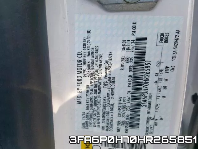 3FA6P0H70HR265851 фото 2