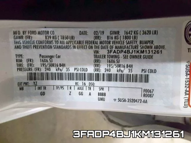 3FADP4BJ1KM131261 фото 2