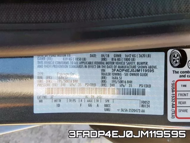 3FADP4EJ0JM119595 фото 2