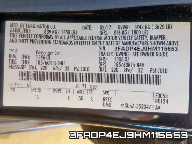 3FADP4EJ9HM115653 фото 2