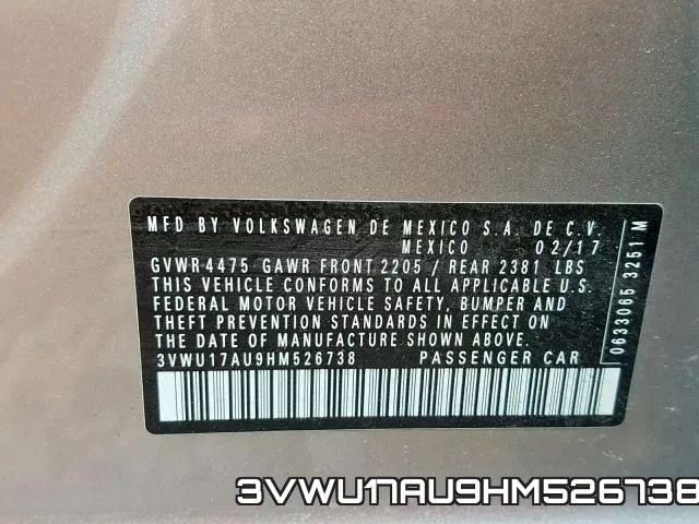 3VWU17AU9HM526738 фото 2