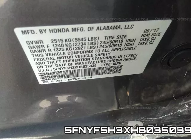 5FNYF5H3XHB035039 фото 10