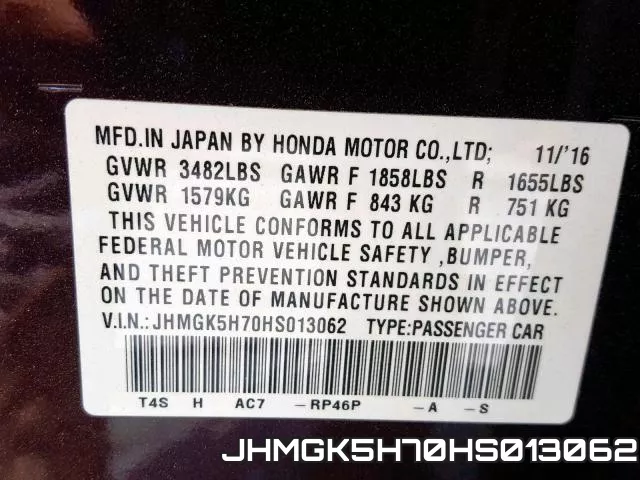 JHMGK5H70HS013062 фото 2