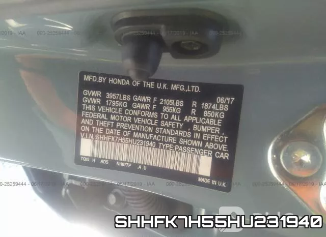 SHHFK7H55HU231940 фото 10