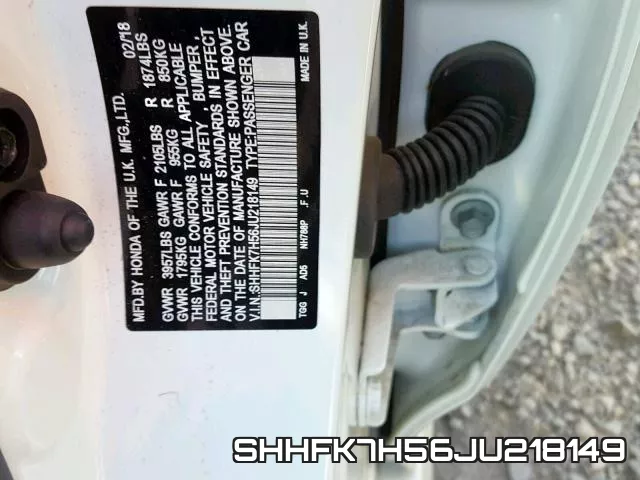 SHHFK7H56JU218149 фото 2