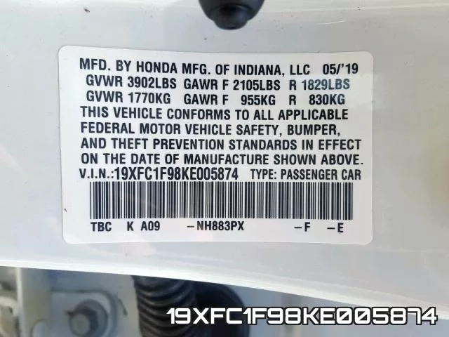 19XFC1F98KE005874 фото 2