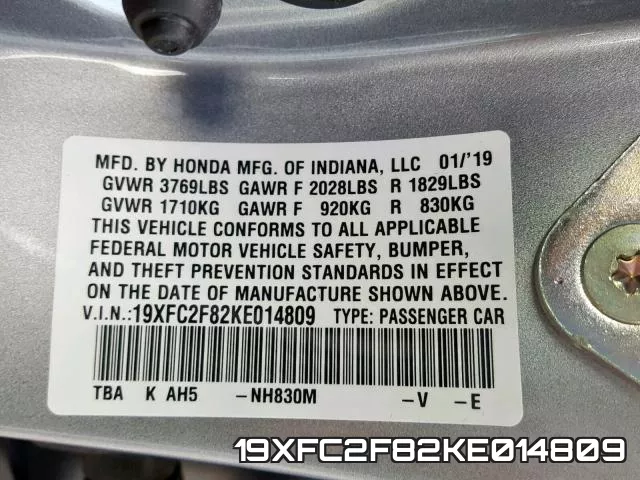 19XFC2F82KE014809 фото 2