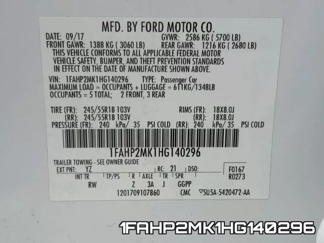 1FAHP2MK1HG140296 фото 2